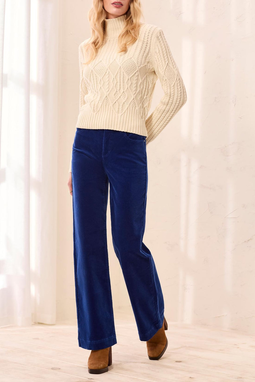 Tribal Stellar Cobalt Blue Wide Leg Cord Trousers 3167O-3779, side view