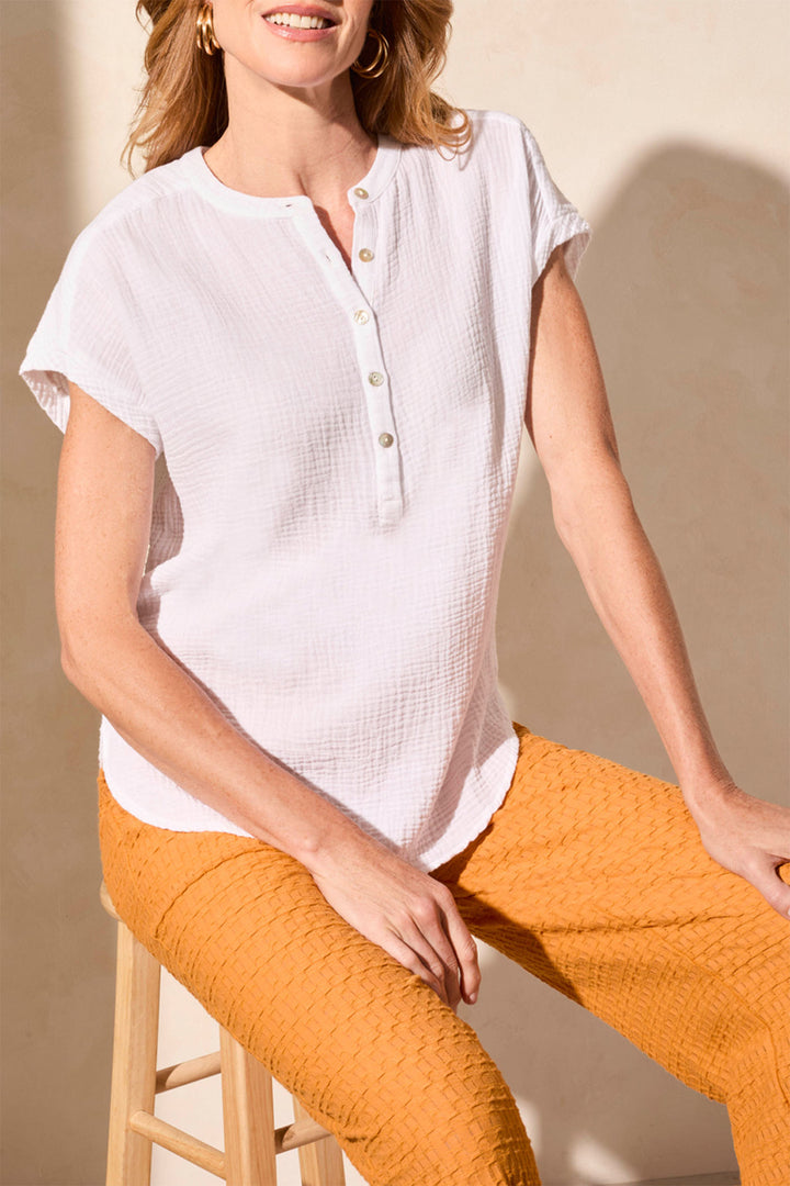 Tribal Top Textured Short Sleeve White 5727O 4871 57270 - Experience Boutique