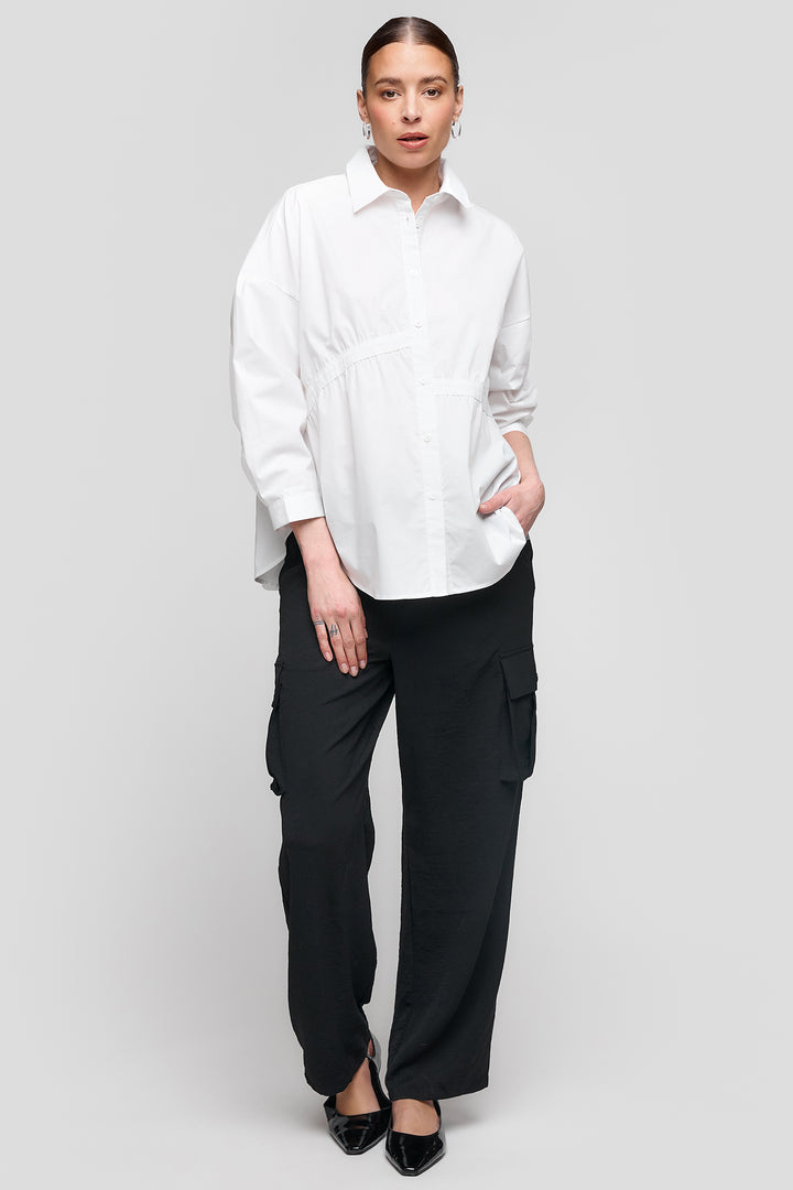 Uchuu Cargo Trousers Drawstring Waist Wide Leg Black CS25-115 - Experience Boutique