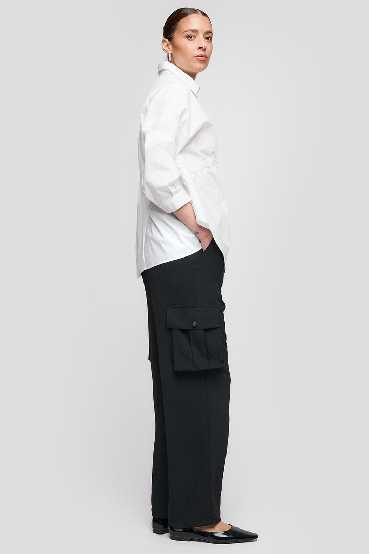 Uchuu Cargo Trousers Drawstring Waist Wide Leg Black CS25-115 - Experience Boutique