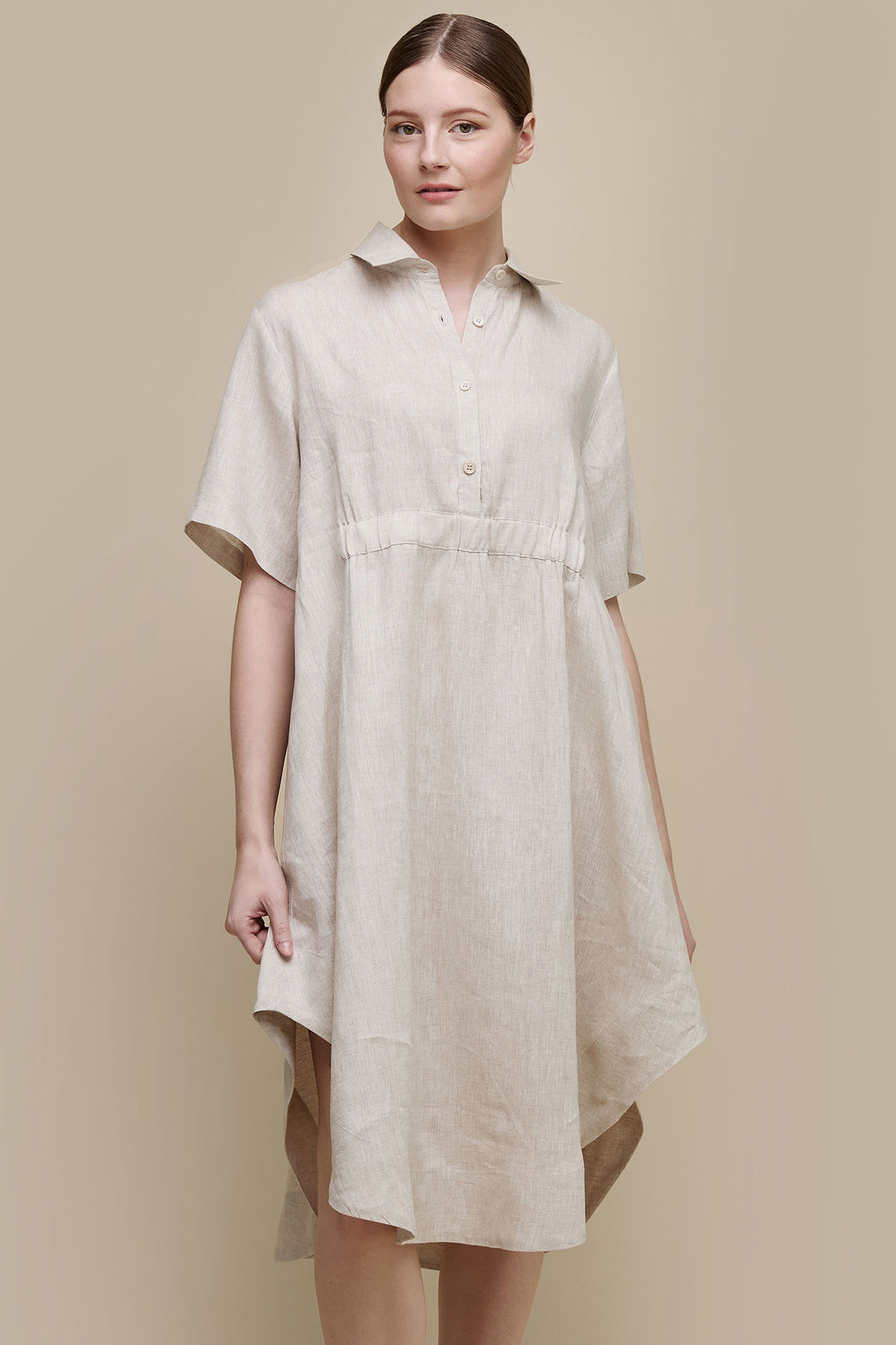 Uchuu CS24-012 Sand Linen A-Line Oversized Shirt Dress - Experience Boutique