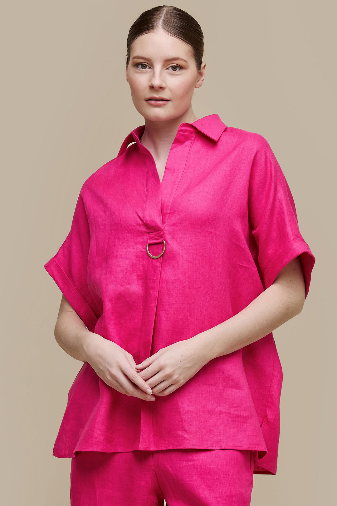 Uchuu CS24-625 Fuchsia Pink Oversized Linen Top - Experience Boutique
