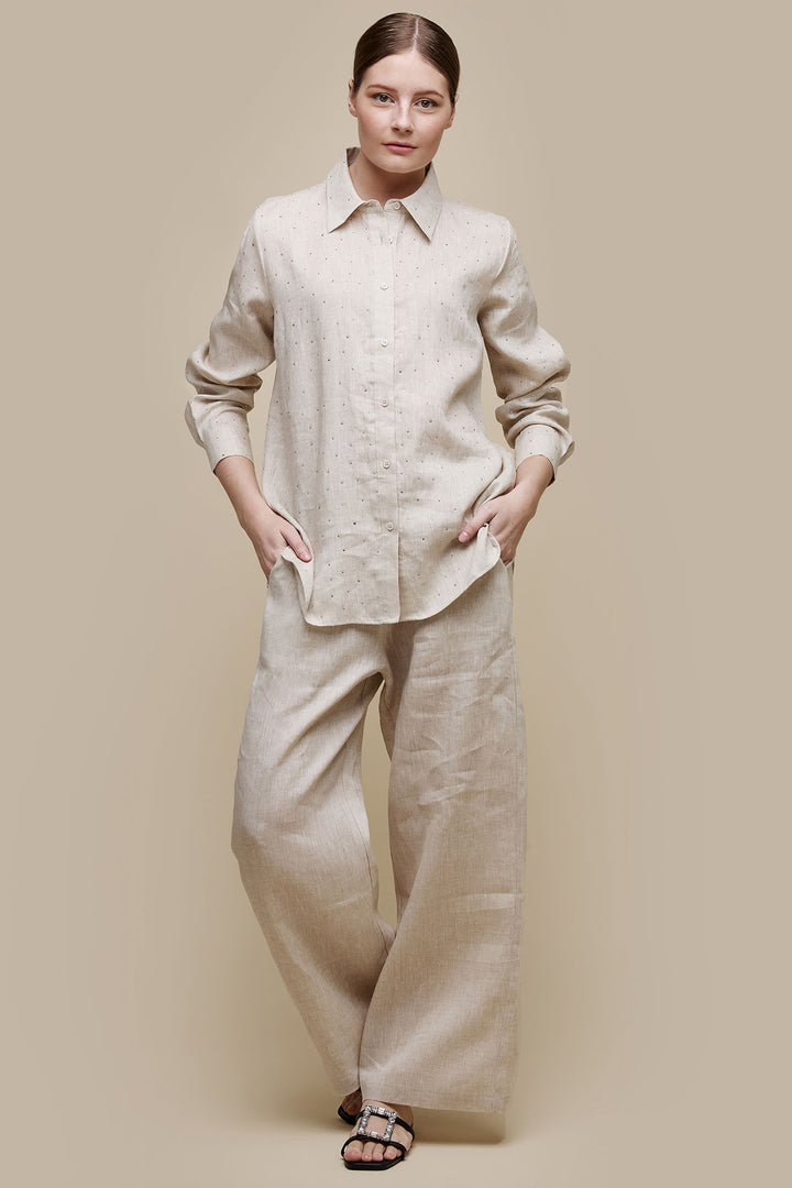Uchuu CS24-626 Sand Diamante Linen Shirt - Experience Boutique
