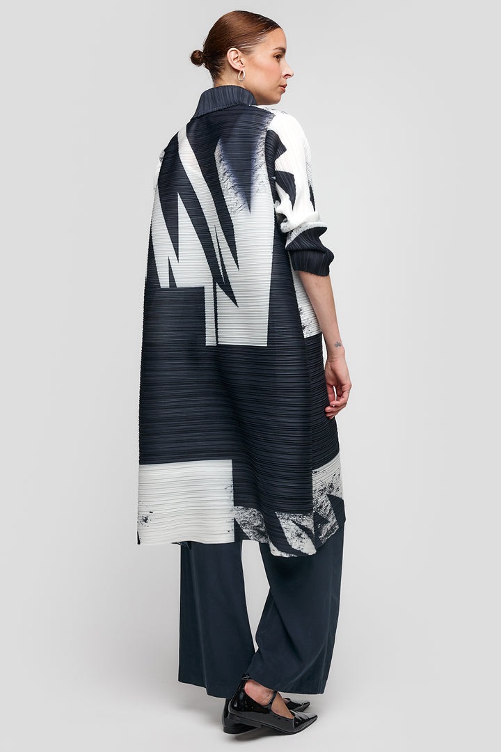 Uchuu Navy Plisse Print Jacket Coat CS25-400 - Experience Boutique