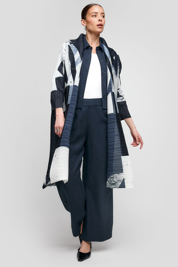 Uchuu Navy Plisse Print Jacket Coat CS25-400 - Experience Boutique