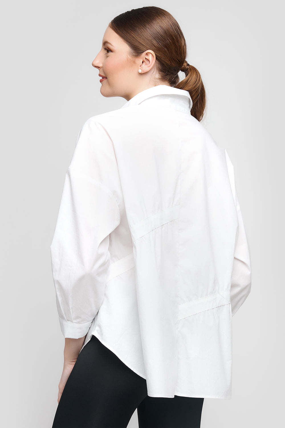 Uchuu Shirt Gathered Banding Design White S25-605 - Experience Boutique
