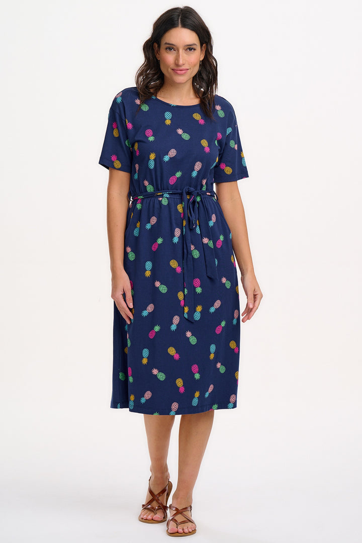 Sugarhill Brighton Moira Navy Pineapples Jersey Dress D1283