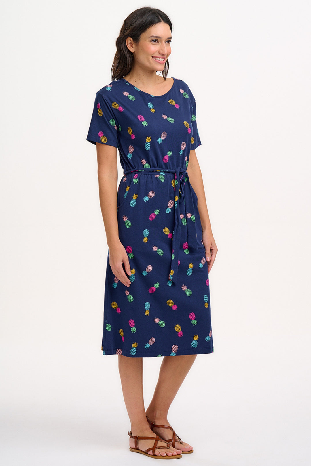 Sugarhill Brighton Moira Navy Pineapples Jersey Dress D1283