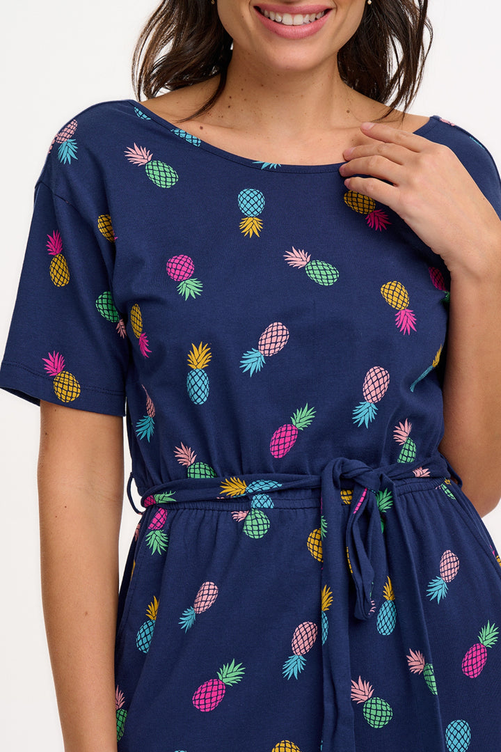 Sugarhill Brighton Moira Navy Pineapples Jersey Dress D1283