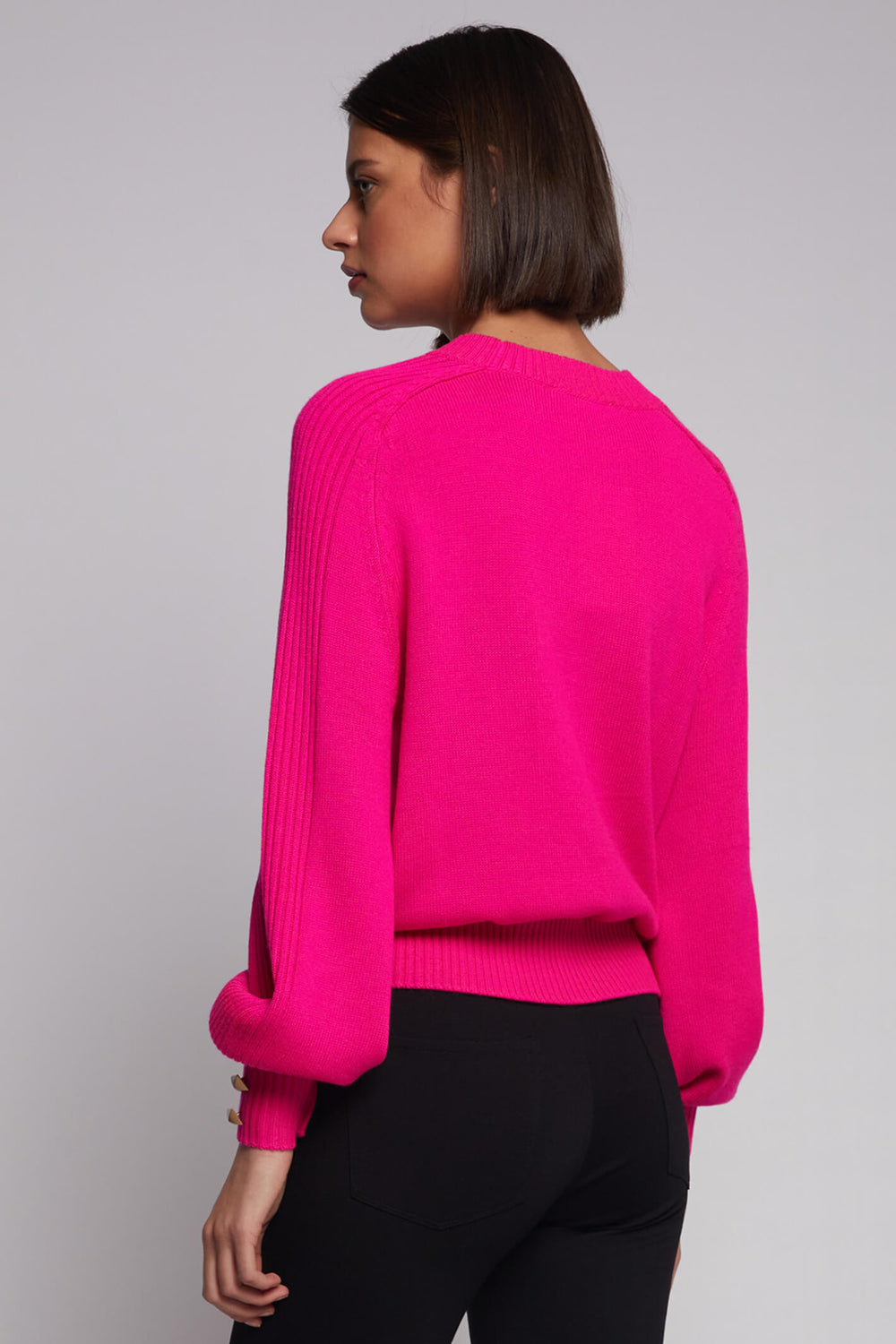 Vilagallo 30468 Neon Pink Balloon Sleeve Knitted Jumper - Experience Boutique