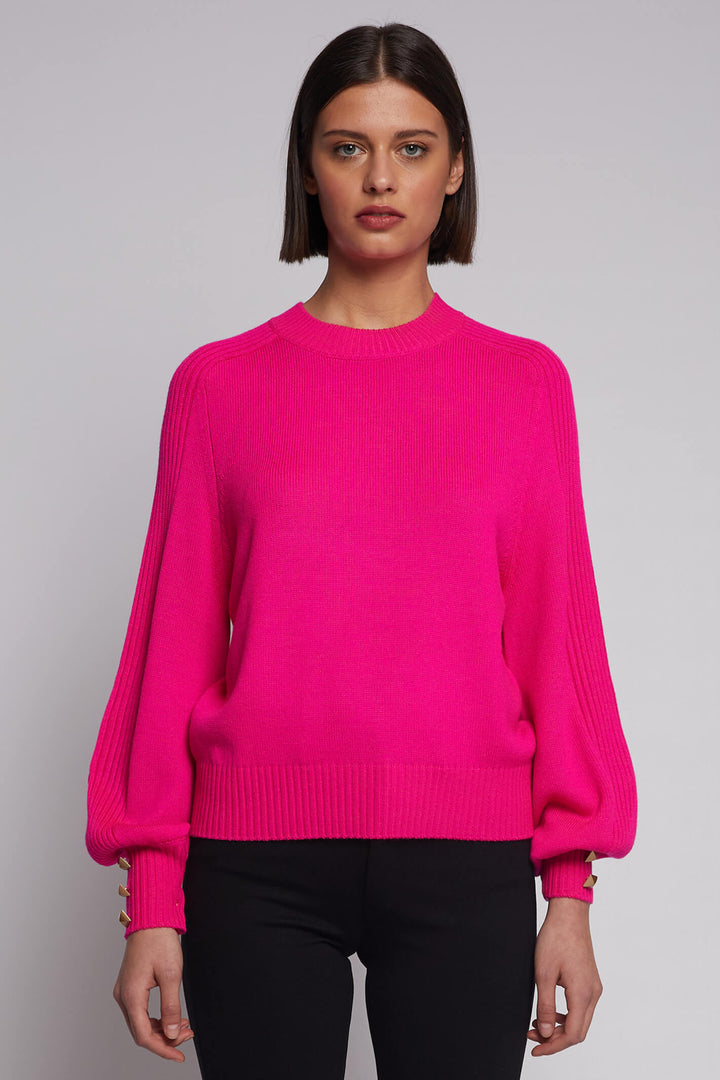 Vilagallo 30468 Neon Pink Balloon Sleeve Knitted Jumper - Experience Boutique
