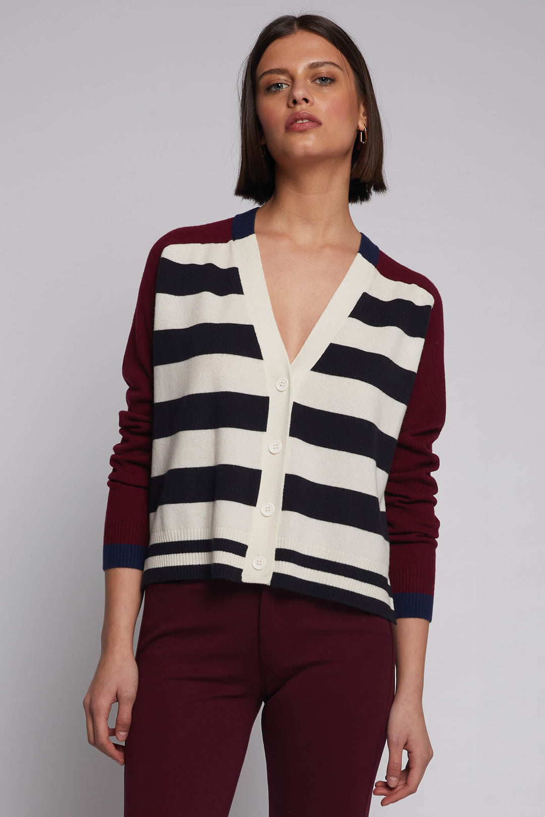 Vilagallo 30476 Alina Bordeaux Stripes Kitted Cardigan - Experience Boutique