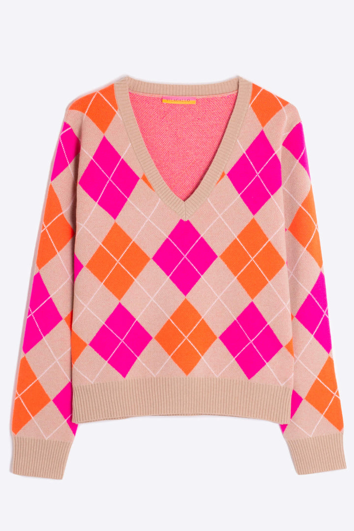 Vilagallo 30480 Neon Argyle Knitted Wool Jumper - Experience Boutique