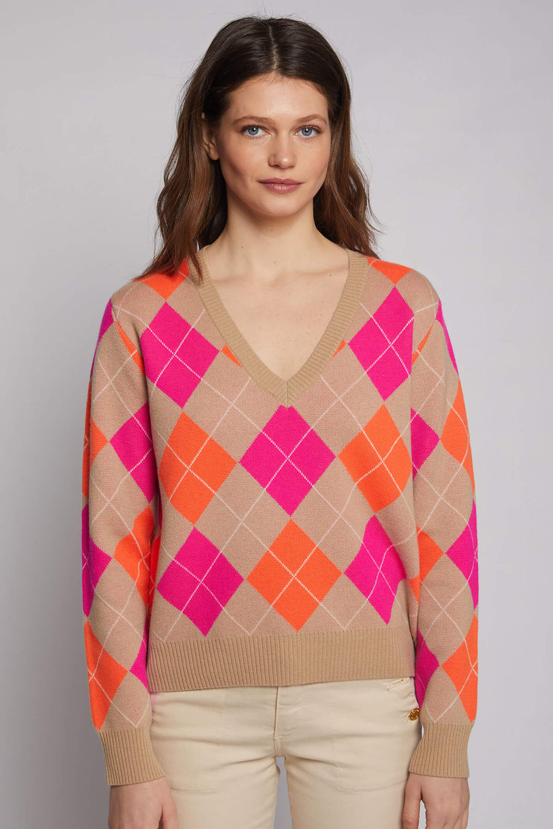 Vilagallo 30480 Neon Argyle Knitted Wool Jumper - Experience Boutique