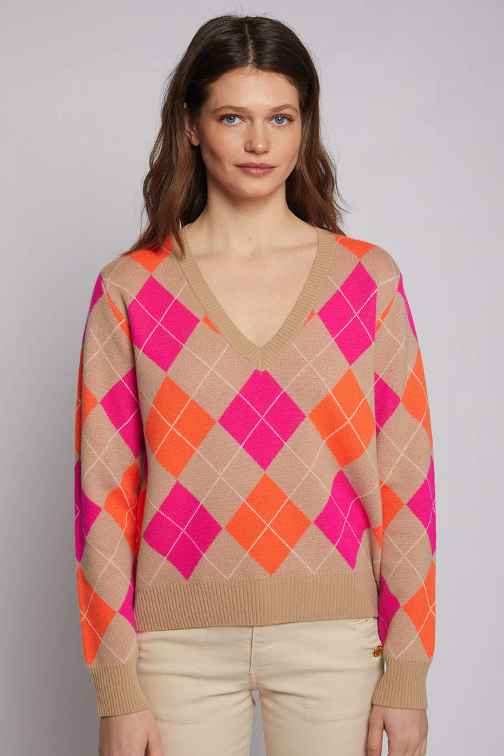 Vilagallo 30480 Neon Argyle Knitted Wool Jumper - Experience Boutique