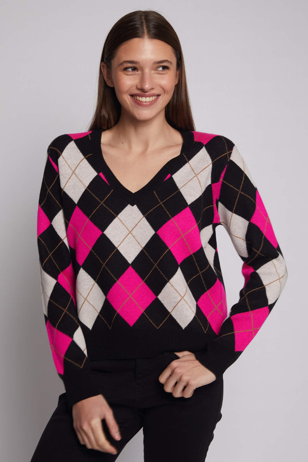 Vilagallo 30481 Black Argyle Knitted Wool Jumper - Experience Boutique