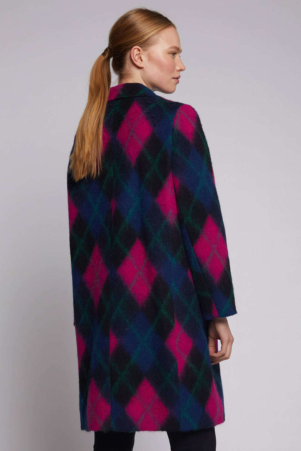 Vilagallo 30593 Navy Emily Argyle Wool Coat - Experience Boutique