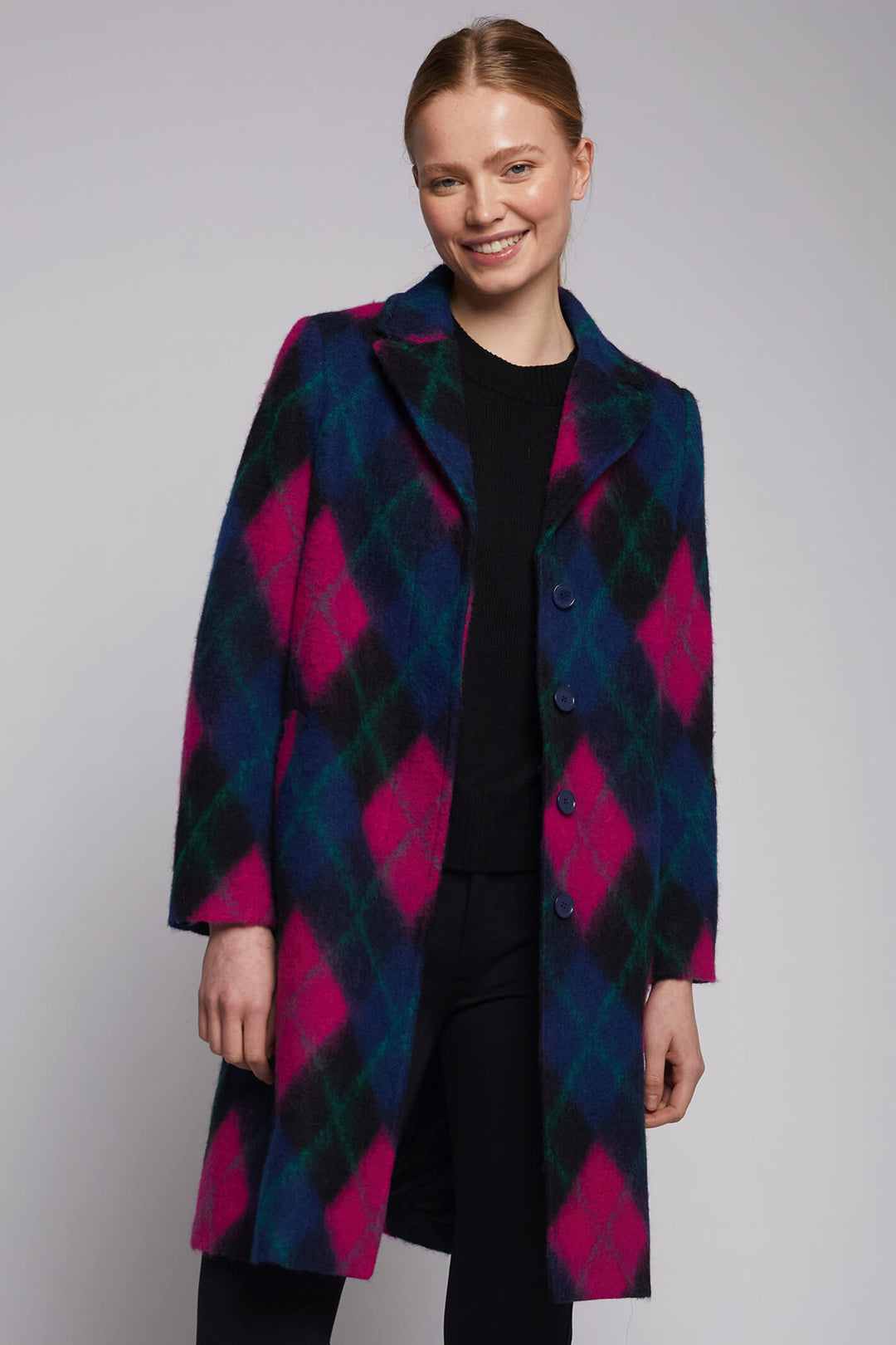 Vilagallo 30593 Navy Emily Argyle Wool Coat - Experience Boutique