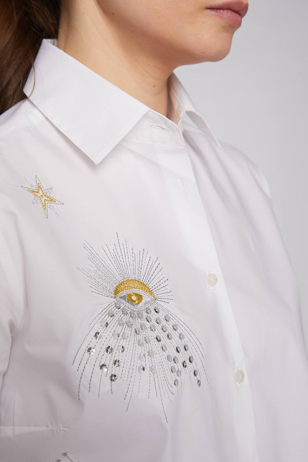 Vilagallo 30636 White Isabella Embroidered Sequin Shirt - Experience Boutique