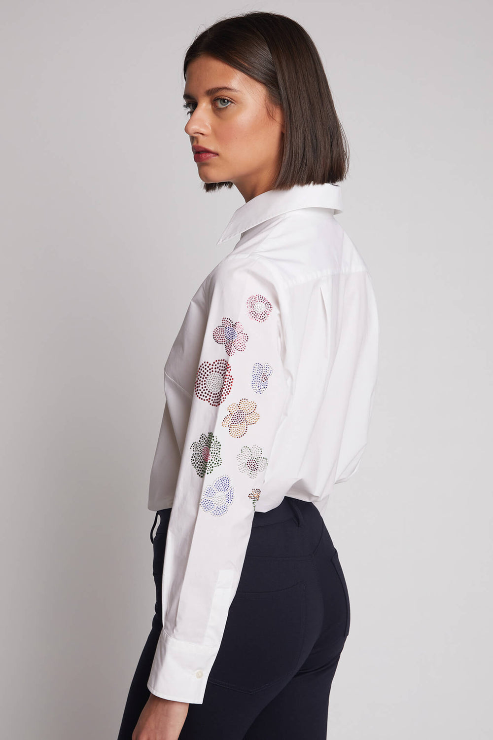 Vilagallo 30640 White Mafalda Diamante Flower Shirt - Experience Boutique