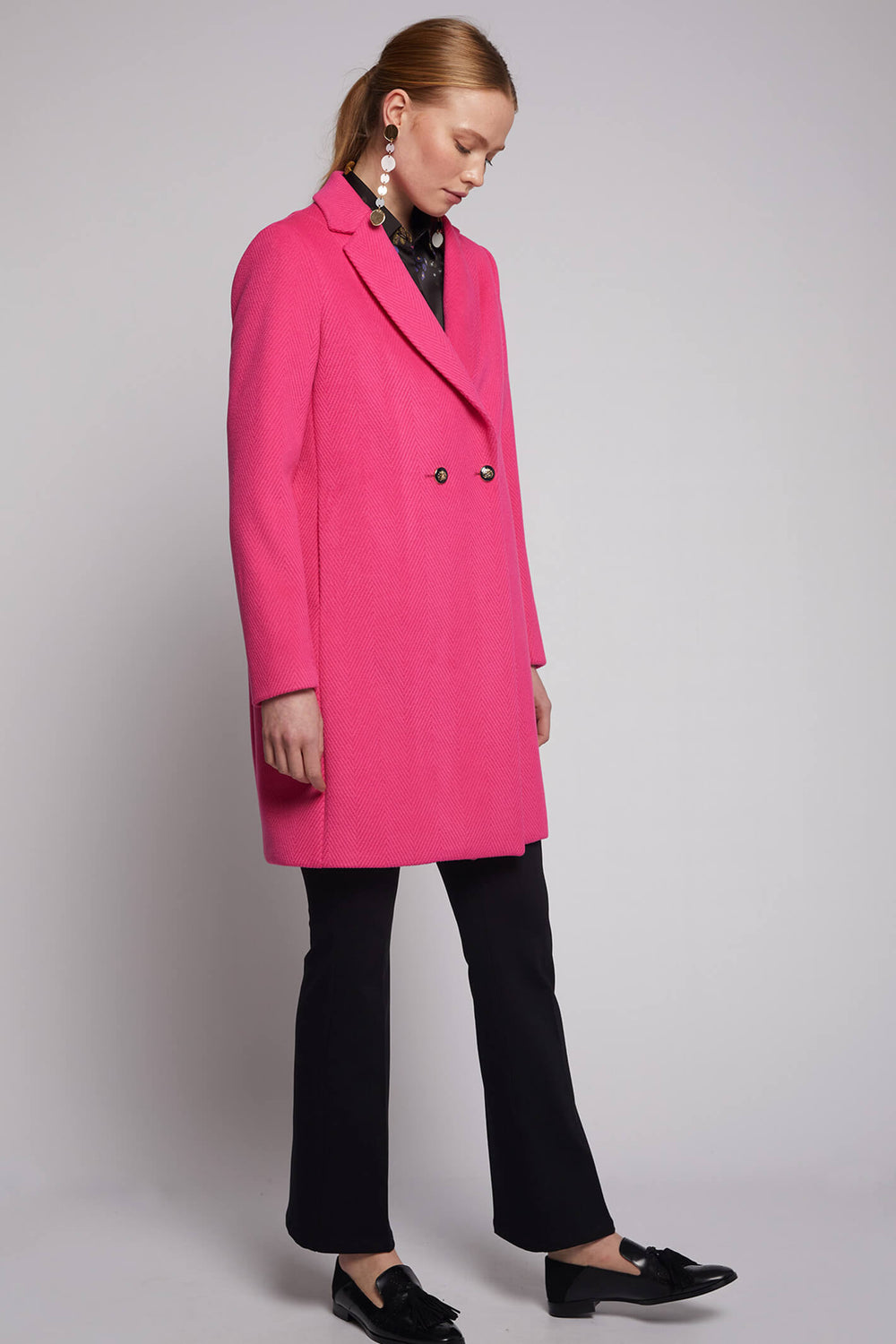 Vilagallo 30664 Pink Herringbone Long Coat - Experience Boutique