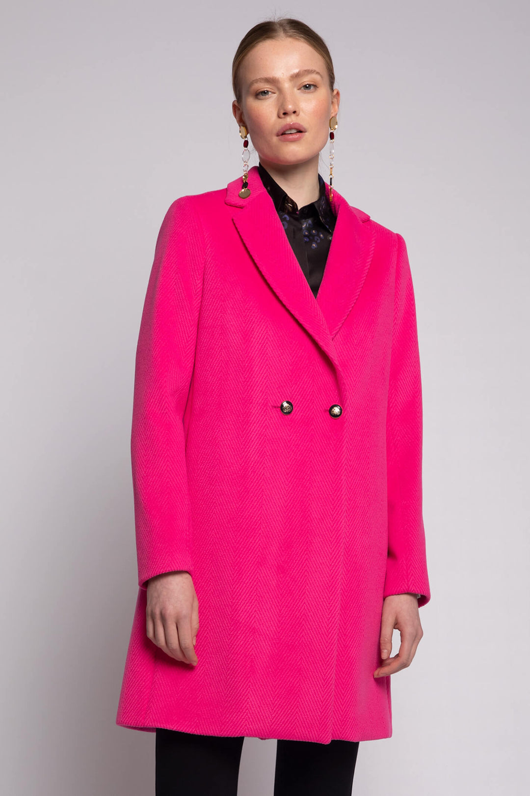 Vilagallo 30664 Pink Herringbone Long Coat - Experience Boutique