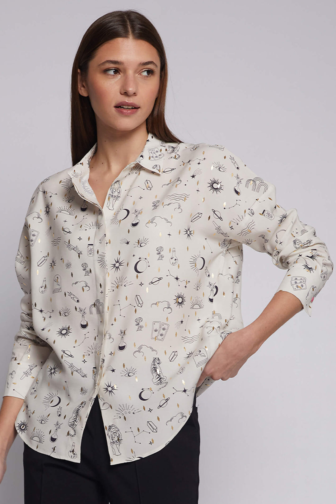 Vilagallo 30700 Telma Gold Foil Galaxy Print Shirt - Experience Boutique