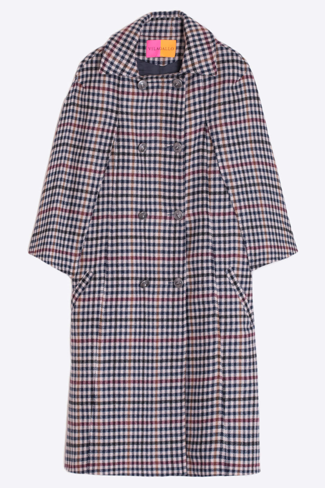 Vilagallo 30748 Navy Dogtooth Print Wool Blend Coat - Experience Boutique