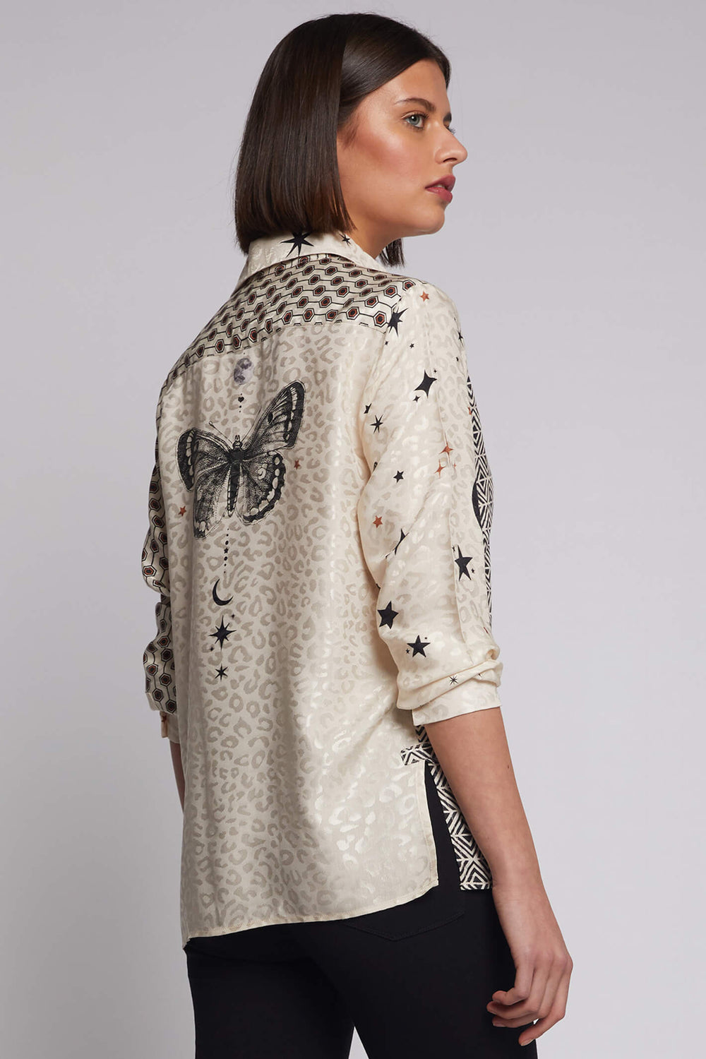 Vilagallo 30807 Taupe Mirina Patchwork Print Shirt - Experience Boutique