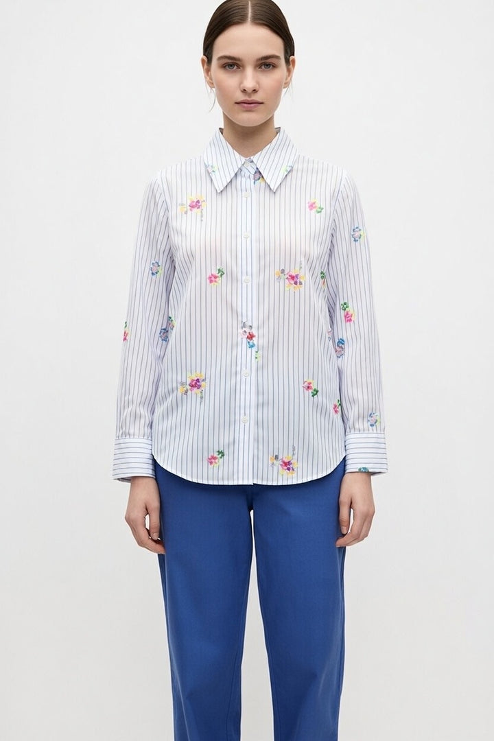 Vilagallo 32873 Mafalda Blue Stripe Sequin Flower Shirt