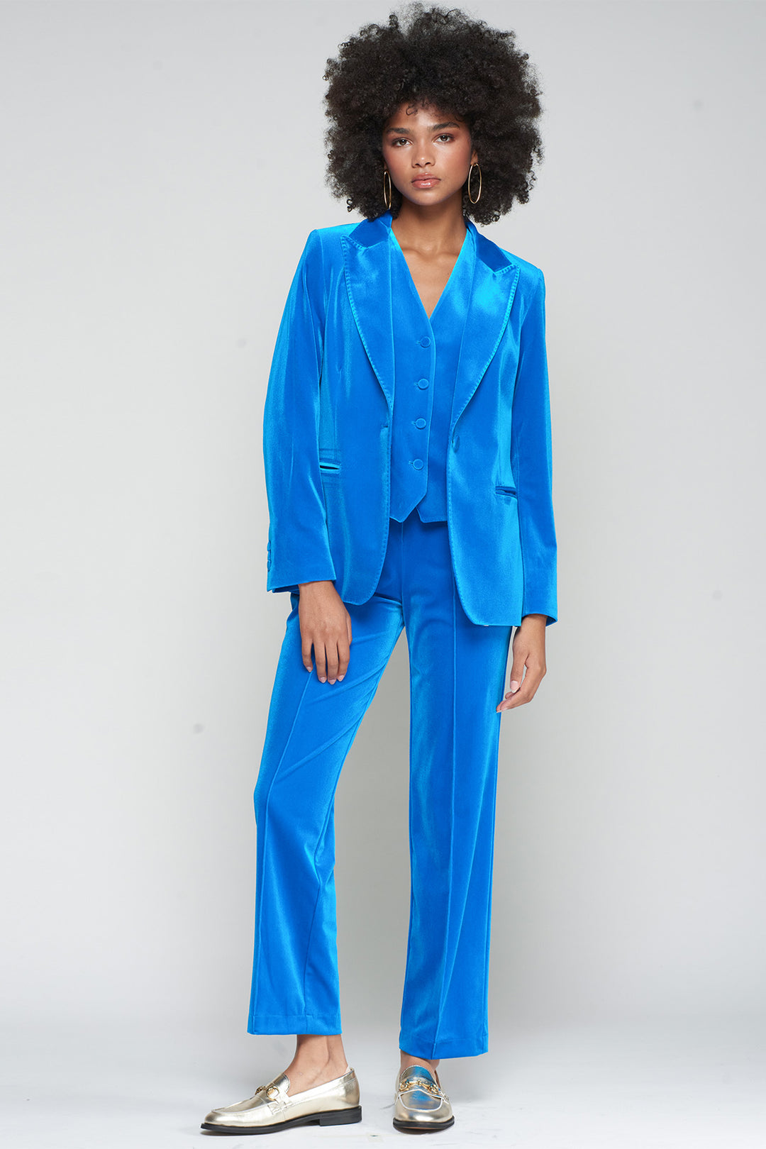 Vilagallo 32872 Lisa Azulon Blue Velvet Pull-On Crop Trousers