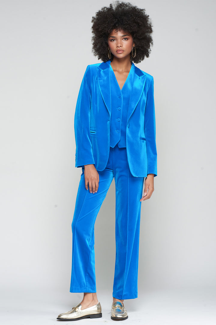 Vilagallo 32872 Lisa Azulon Blue Velvet Pull-On Crop Trousers