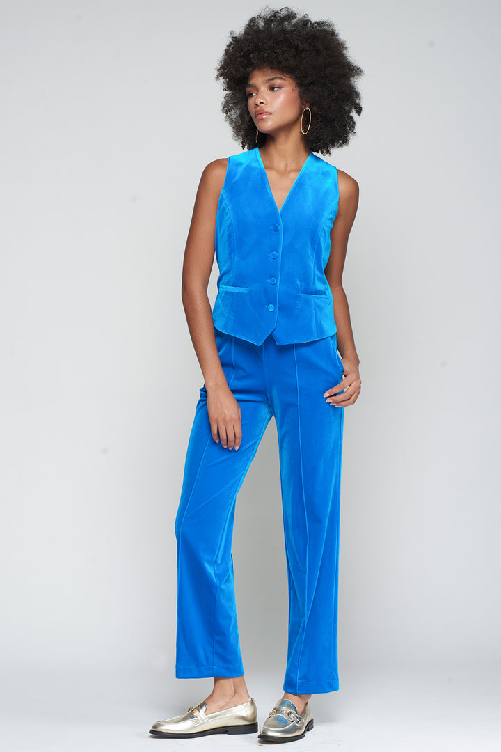 Vilagallo 32872 Lisa Azulon Blue Velvet Pull-On Crop Trousers