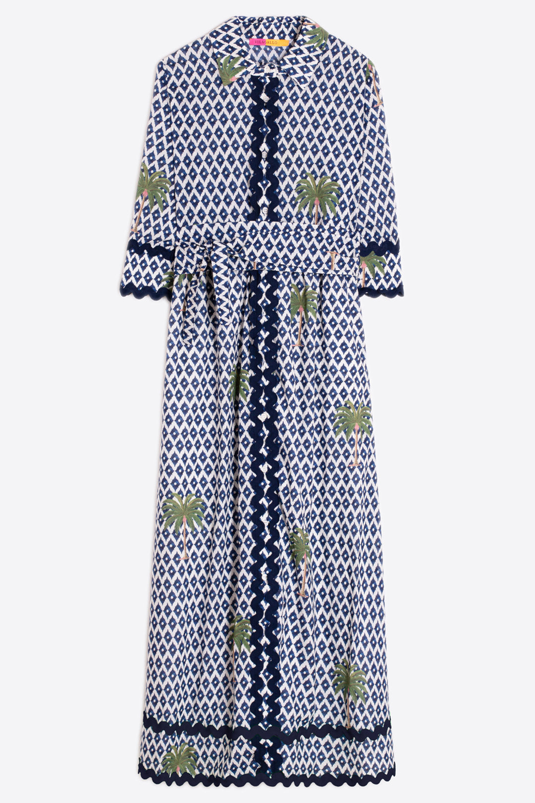 Vilagallo 33219 Brenda Navy Ilkat Palmera Print Cotton Shirt Dress