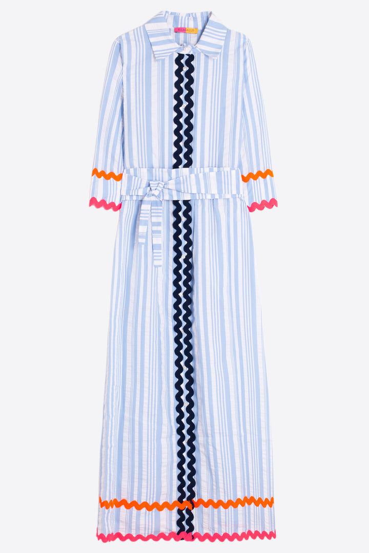 Vilagallo 33321 Brenda Blue Seersucker Stripe Cotton Shirt Dress