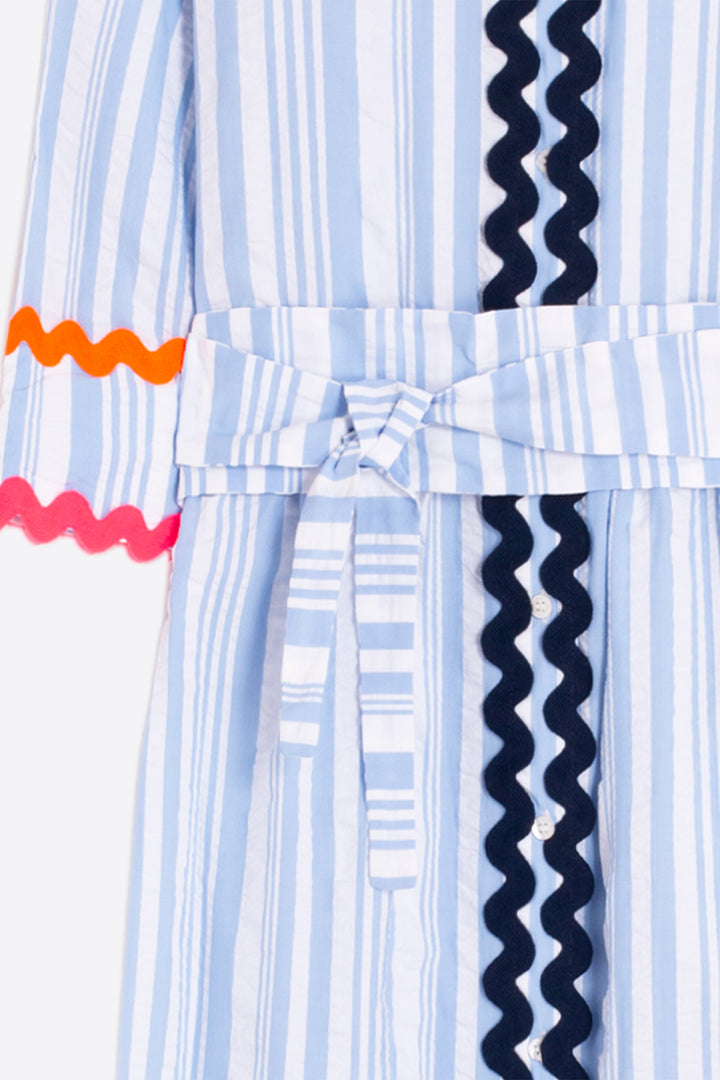 Vilagallo 33321 Brenda Blue Seersucker Stripe Cotton Shirt Dress