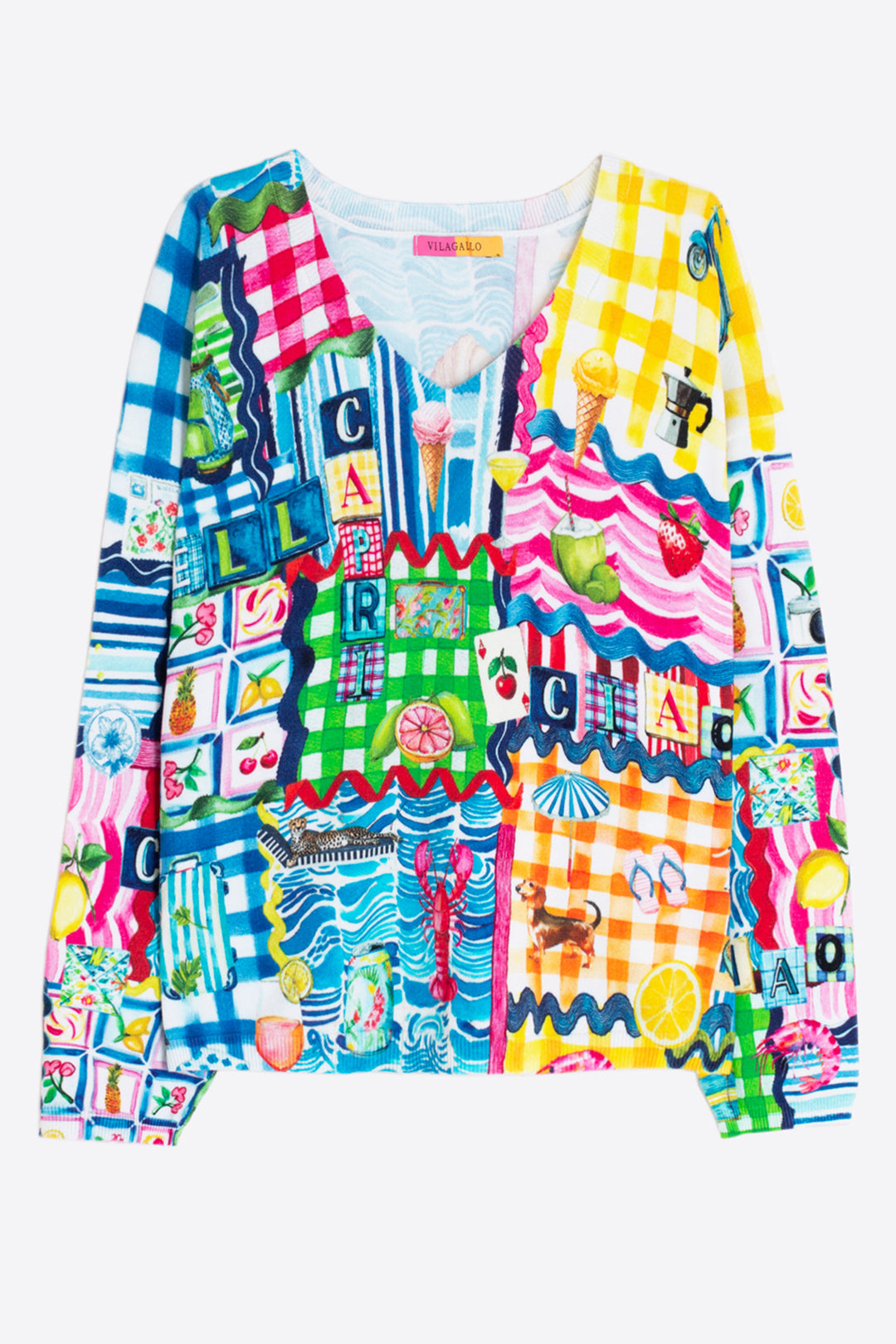Vilagallo 33351 Punto Estampado Print V-Neck Jumper