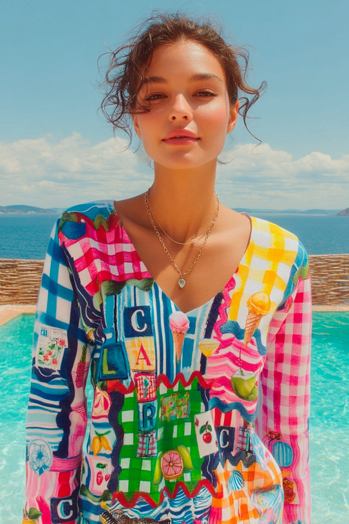 Vilagallo 33351 Punto Estampado Print V-Neck Jumper