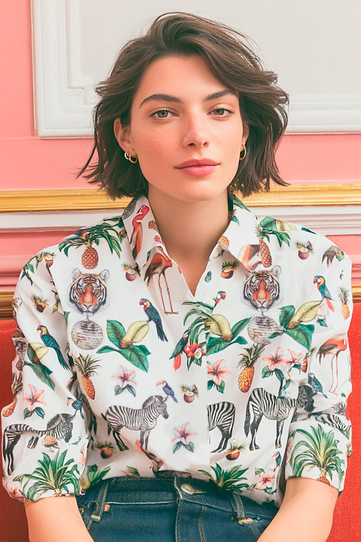 Vilagallo 33377 Tiffany White Jungle Disco Print Shirt