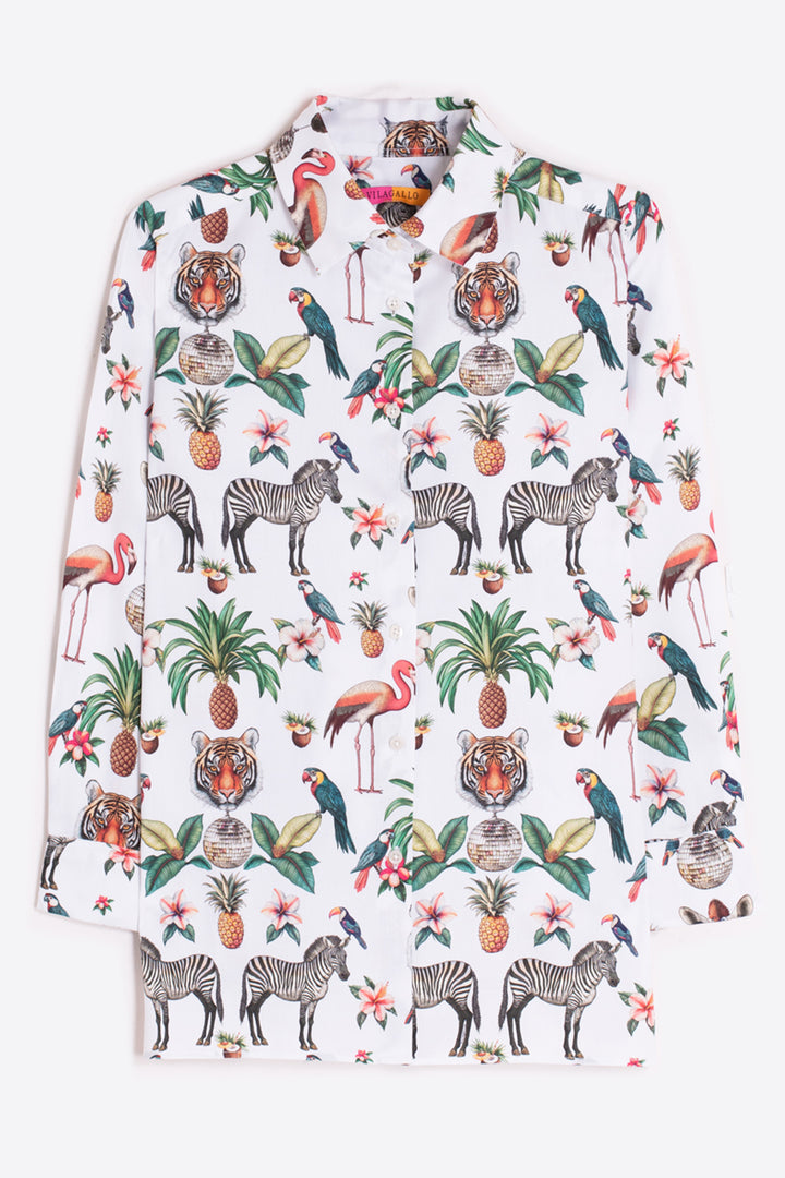 Vilagallo 33377 Tiffany White Jungle Disco Print Shirt