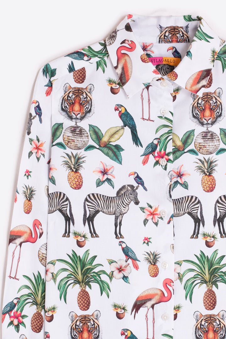 Vilagallo 33377 Tiffany White Jungle Disco Print Shirt