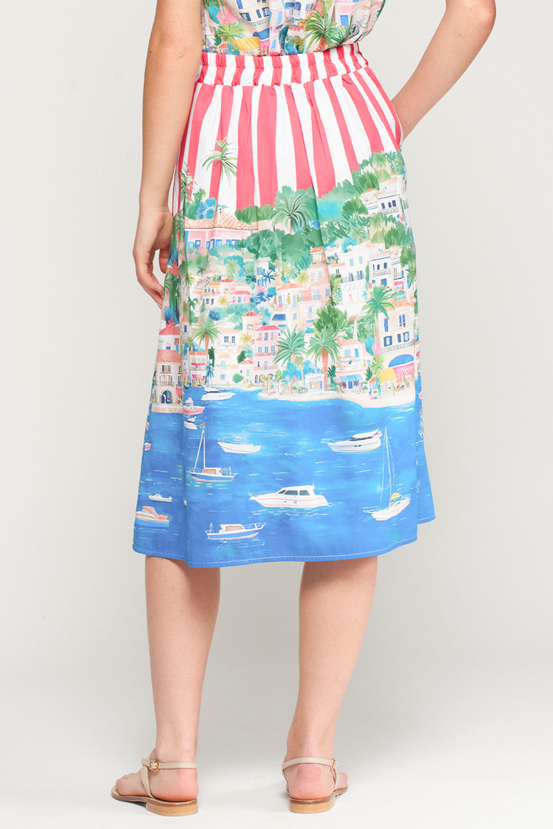 Vilagallo 33552 Olimpia Red Stripe Holiday Print Cotton Skirt