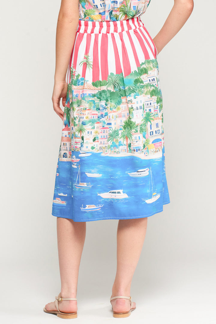 Vilagallo 33552 Olimpia Red Stripe Holiday Print Cotton Skirt
