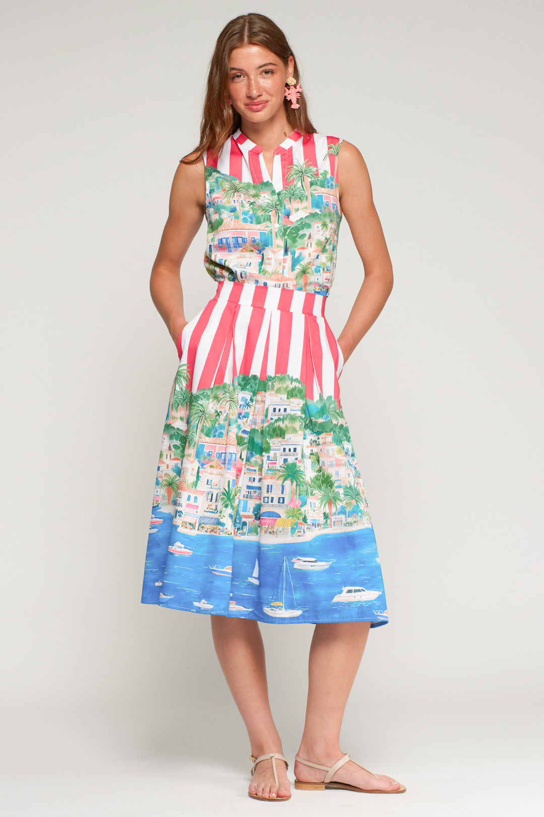Vilagallo 33552 Olimpia Red Stripe Holiday Print Cotton Skirt