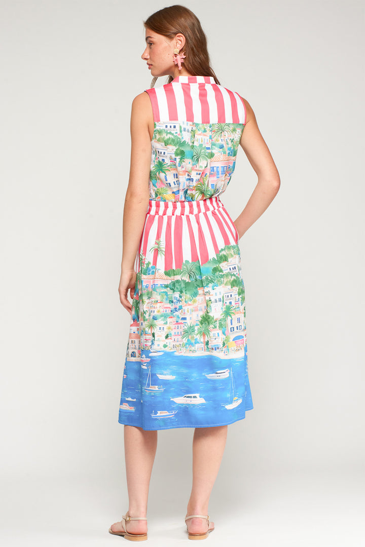 Vilagallo 33552 Olimpia Red Stripe Holiday Print Cotton Skirt