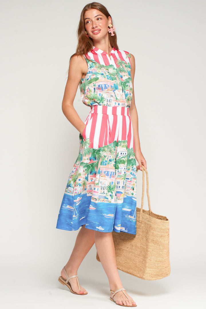 Vilagallo 33552 Olimpia Red Stripe Holiday Print Cotton Skirt