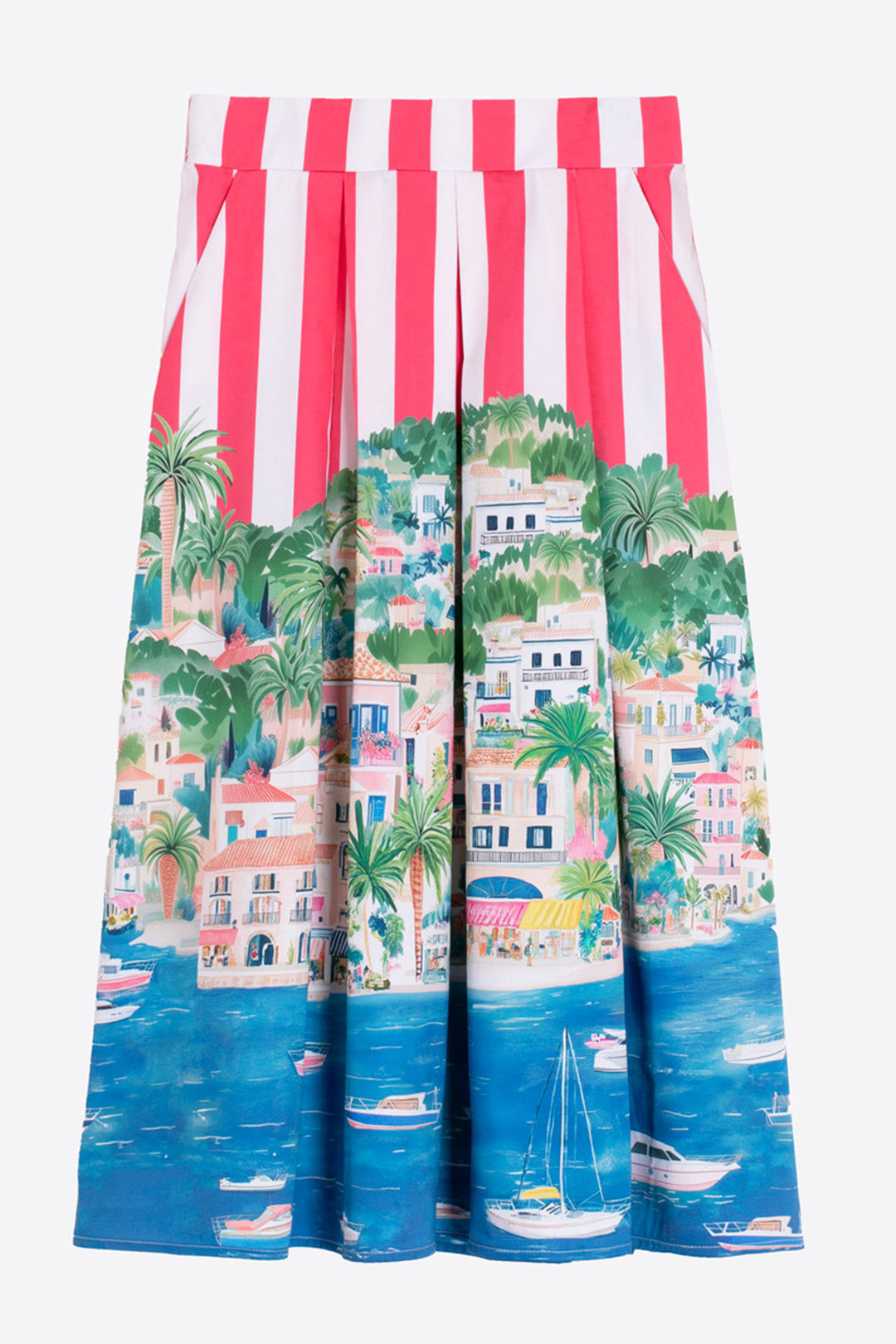 Vilagallo 33552 Olimpia Red Stripe Holiday Print Cotton Skirt