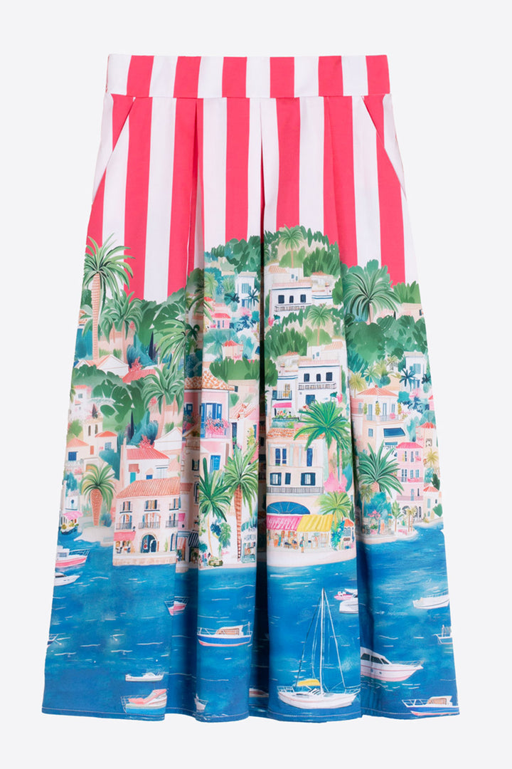 Vilagallo 33552 Olimpia Red Stripe Holiday Print Cotton Skirt