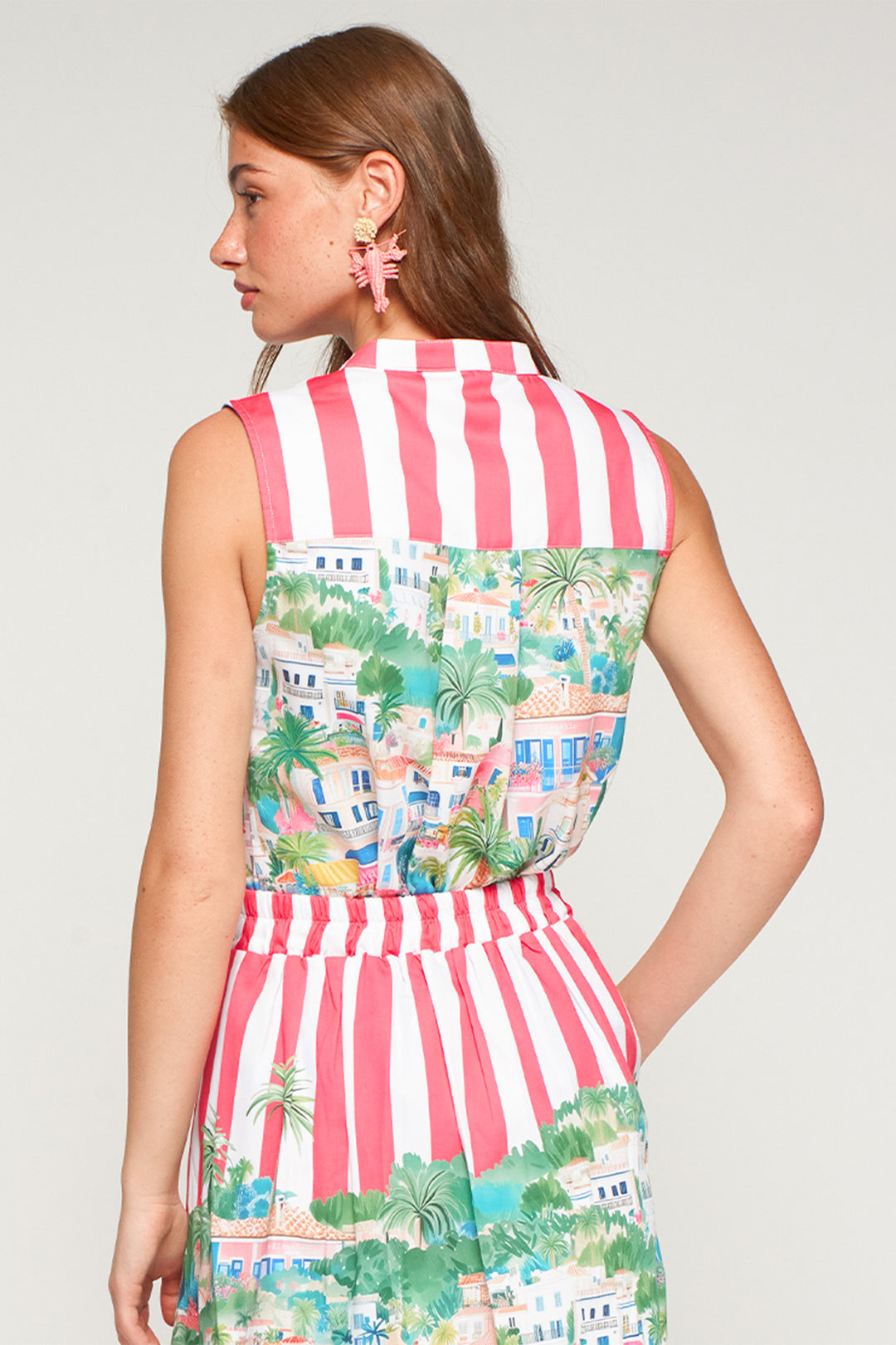 Vilagallo 33553 Olimpia Red Stripe Holiday Print Sleeveless Cotton Shirt