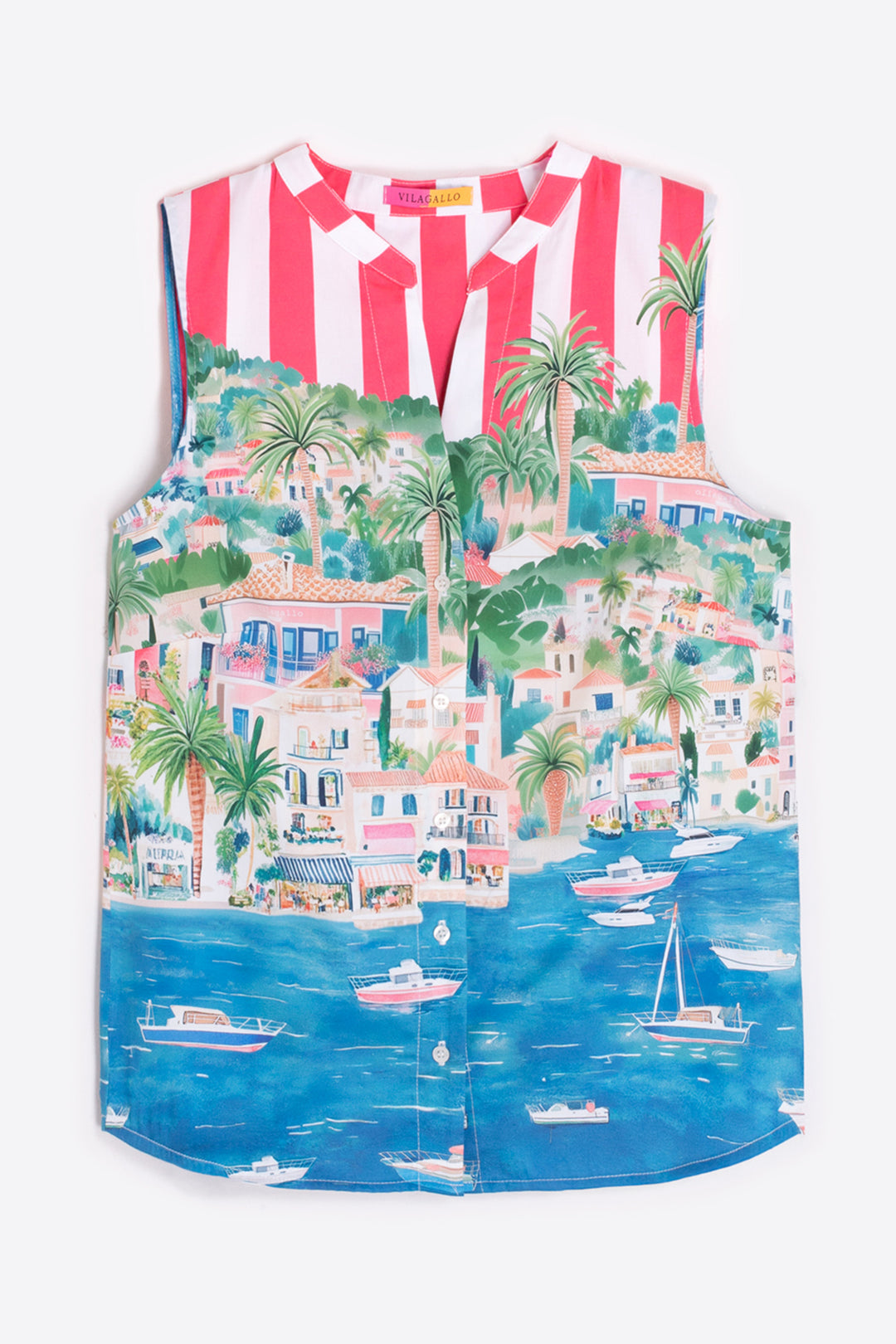 Vilagallo 33553 Olimpia Red Stripe Holiday Print Sleeveless Cotton Shirt